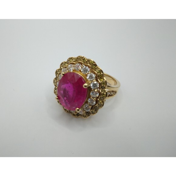 14kt Gold Flower Ruby 5.85ct Dimond Ring 1.38ct - Picture 2 of 8